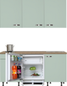 kitchenette 180 cm groen met stelpoten en inbouw koelkast met of zonder wandkasten RAI-409