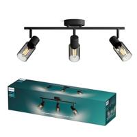 Philips Palms Spot - Plafondspot met drie lichtpunten - Zwart - Met gerookt glas - Kleine fitting E14