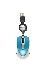 Verbatim Go Mini Muis USB Optisch Caribsch blauw 3 Toetsen 1000 dpi Met kabelroller