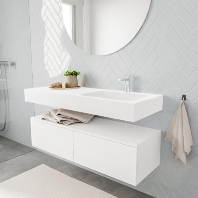 Zaro ALAN vrijhangende wastafel 120cm met wasbak Enkel rechts en onderkast in kleur Wit mat 2 lade(s) Zaro ALAN vrijhangende wastafel 120cm met wasbak Enkel rechts en onderkast in kleur Wit mat 2 lade(s)