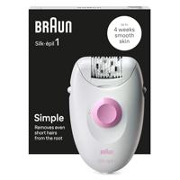 Braun Silk•épil 1 1-010 Epilator met kabel voor ontharing, weken, zachte huid, wit/roze