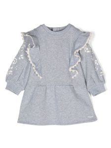 Chloé Kids robe en coton à logo brodé - Gris