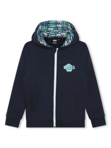 BOSS Kidswear hoodie zippé à patch logo - Bleu