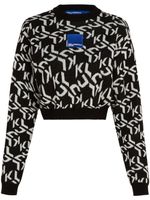 Karl Lagerfeld Jeans pull crop à logo en jacquard - Noir