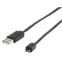 Micro USB kabel plat (zwart 1m) voor o.a. smartphones - thumbnail