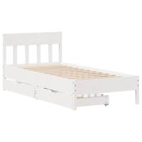 vidaXL Bedframe met hoofdeinde 100x200 cm massief grenenhout wit, bed, bed ombouw, eenpersoonsbed, bedbodem, slaapkamermeubel, 1 persoonsbed