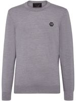 Philipp Plein pull en maille fine à patch logo - Gris - thumbnail