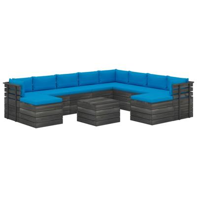 vidaXL 11-delige Loungeset pallet met kussens massief grenenhout