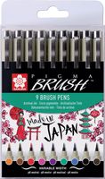 Sakura brushpen Pigma Brush, etui van 9 stuks, in geassorteerde kleuren