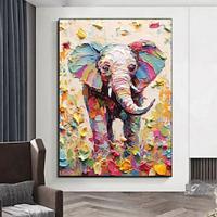 handgemaakte olieverfschilderijen canvas kunst aan de muur decoratie moderne dieren abstract gekleurde olifant voor huisdecoratie gerold frameloos ongerekt schilderij Lightinthebox