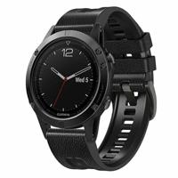 By Qubix - leer + siliconen bandje - Zwart - Compatible met Garmin Tactix 8-51mm - Compatible Garmin bandje