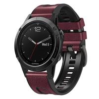 By Qubix - leer + siliconen bandje - Bordeaux - Compatible met Garmin Fenix 8-51mm - Compatible Garmin bandje