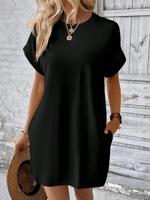 Loose Crew Neck Plain Casual Dress With No - thumbnail