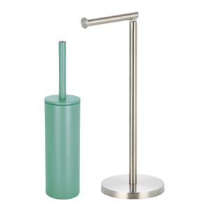 Badkamer accessoires set - WC-borstel/toilet rollen houder - metaal/porselein - groen