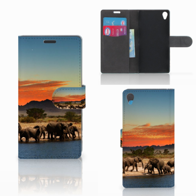 Sony Xperia Z3 Telefoonhoesje met Pasjes Olifanten Sony Xperia Z3 Telefoonhoesje met Pasjes Olifanten