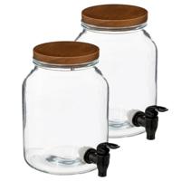 Drank dispenser/limonadetap - 2x - 3 liter - glas - met kunststof kraantje