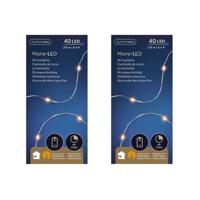 Draadverlichting lichtsnoer 2x st - zilver - 40 led lampjes - warm wit - 195 cm - thumbnail