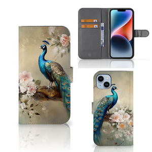 Telefoonhoesje met Pasjes voor iPhone 15 Plus Vintage Pauwen