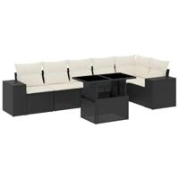 vidaXL 7-delige Loungeset met kussens poly rattan zwart