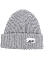 GANNI bonnet nervuré à patch logo - Gris - thumbnail