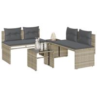 4-delige Loungeset met kussens poly rattan lichtgrijs