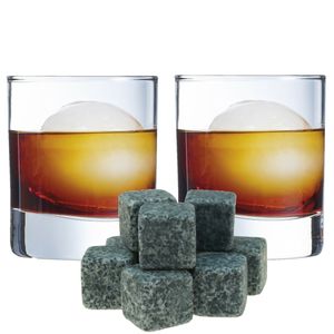 Luxe whiskyglazen set 6x stuks 310 ml met 9x whisky ijsblokstenen