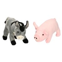 Pluche knuffel boerderijdieren set Ezel en Varken van 21 cm