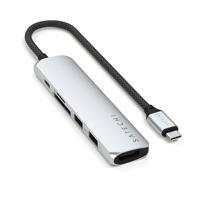 SATECHI Hub USB C 6-in-1 Slim Plus, Multiport-Adapter Met HDMI 4K, PD-Lading 100W, 2x USB-A, Micro/SD Kaartlezer, Voor MacBook, Windows En Apparaten Met Type-C Technologie, Zilver