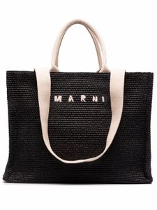 Marni sac cabas en raphia à logo brodé - Noir