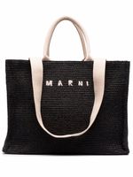 Marni sac cabas en raphia à logo brodé - Noir - thumbnail