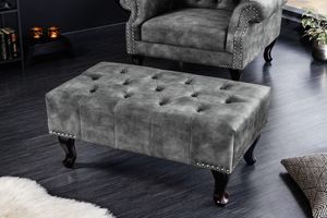 Design kruk CHESTERFIELD 80cm grijs fluwelen knoopstiksel klinknagelrand - 43521