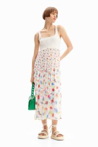 Gecombineerde midi-jurk met bloemen - WHITE - S