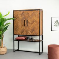 Livingfurn Opbergkast Accent Visgraat Teak en staal - Hout,Zwart