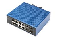 DIGITUS PoE netwerk switch - 12-poorts Gigabit Ethernet - 8x RJ45 + 4x SFP - IP40-10/100/1000 Mbit/s - DIN rail montage - industriële serie - zwart/blauw