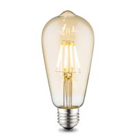 Edison Vintage E27 LED filament lichtbron Drop | ST64 Deco | Retro LED lamp | 6.4/6.4/14cm | Amber | geschikt voor E27 fitting | Dimbaar | 4W 330lm 2700K | warm wit licht