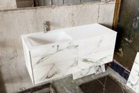 Badkamermeubel Kivi Hangend 120x47x45cm Porcelenato Solid Surface Wastafel 1 Kraangat Links met 4 Lades