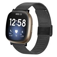 By Qubix - Compatible met Fitbit Versa 3/4 & Sense 1/2 - Milanese bandje met klemsluiting - Zwart - Compatible fitbit bandje
