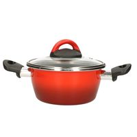 Rvs rode kookpan/pan met glazen deksel 16 cm 1 liter   - - thumbnail