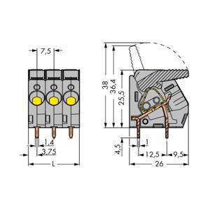 WAGO 2706-107 Veerkrachtklemblok 6.00 mm² Aantal polen 7 Grijs 20 stuk(s)