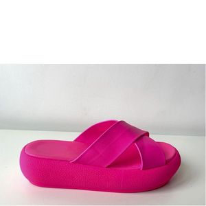 platform slipper fuchsia vegan leer