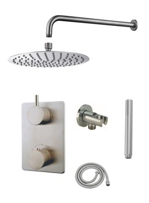 Mueller Round inbouw regendouche met wand arm en hoofddouche 20cm RVS look