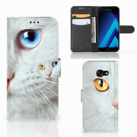 Samsung Galaxy A5 2017 Telefoonhoesje met Pasjes Witte Kat - thumbnail