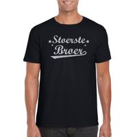 Kadoshirt Stoerste broer glitter zilver zwart voor heren 2XL  - - thumbnail