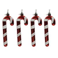 6x Kerstboomhangers rood/witte zuurstokken 12 cm kerstversiering