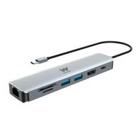 WOXTER HUB 7-in-1 aluminium - met type C-aansluiting, HDMI 4K, USB 3.0-poorten met een snelheid van maximaal 5 Gbit/s, SD/Micro SD-geheugenkaarten, Ethernet-poort RJ-45 met maximaal 1 Gbps