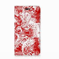 Mobiel BookCase Huawei Y5 | Y6 2017 Angel Skull Rood