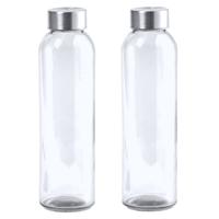 Waterfles/drinkfles AQUAMAN - 2x - glas - transparant - met RVS dop - 500 ml - Sportfles - Bidon