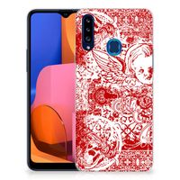 Silicone Back Case Samsung Galaxy A20s Angel Skull Rood - thumbnail