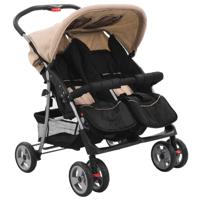 Tweelingkinderwagen staal taupe en zwart