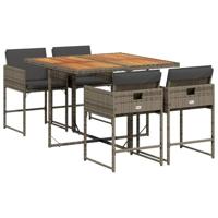 vidaXL 5-delige Tuinset met kussens poly rattan grijs, loungeset, tuinbank, loungeset tuin, tuintafel, loungebank, loungebank tuin, loungeset buiten